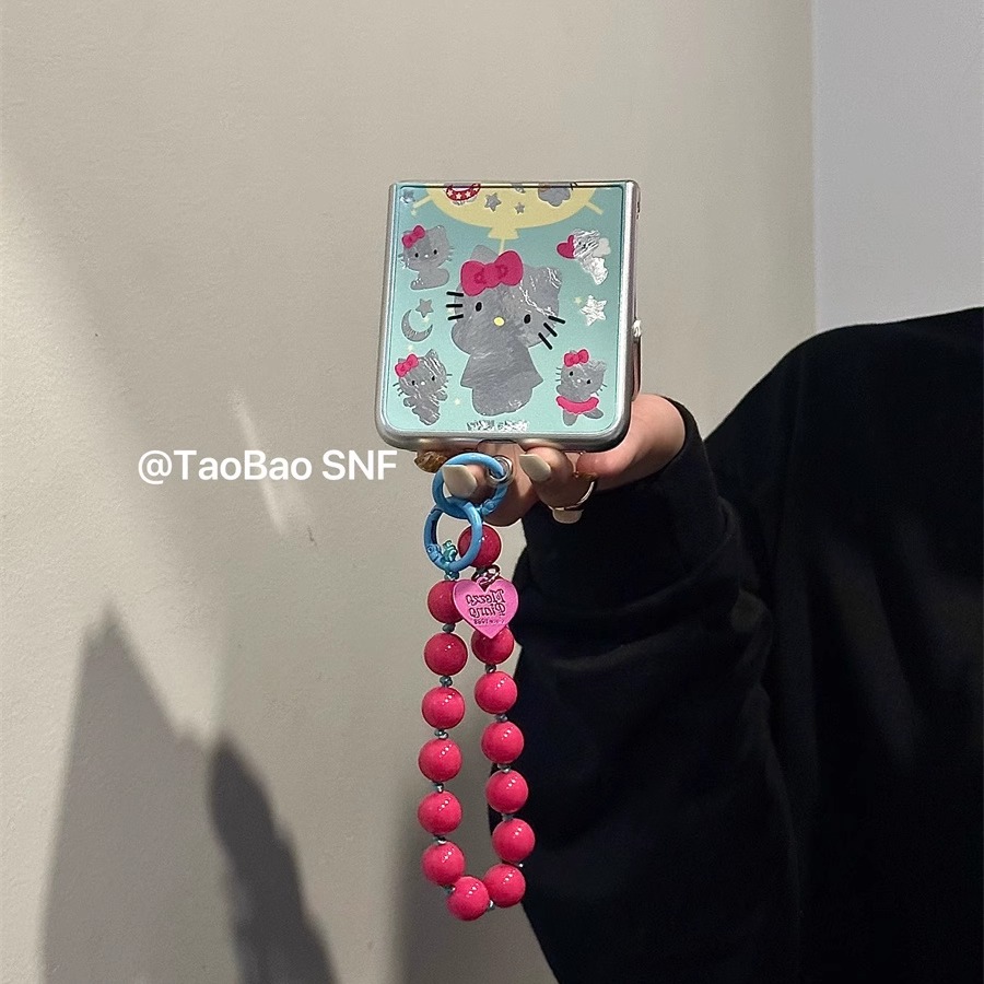 奶萌kt猫奶蓝色适用PuraX小米MIXFlip华为Pocket2手机壳FindN3Flip折叠三星Zflip6/5/4手链novaFlip荣耀VFlip