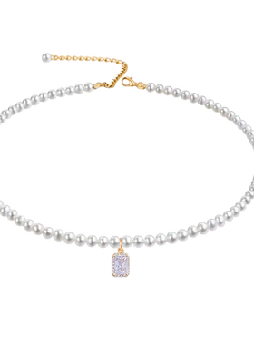 闪亮小方钻锆石米珠项链2024新款