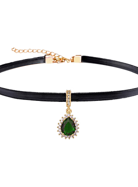 高档微镶水晶项链女短款皮绳颈带