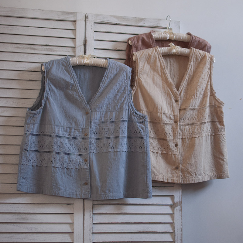 开衫森女V领刺绣花边背心