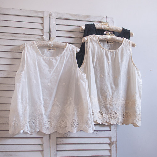 刺绣花边背心无袖文艺