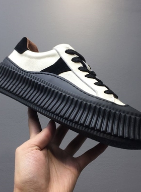 帕达索新款潮厚底板鞋轻便饼干底鞋小白鞋休闲皮鞋220709