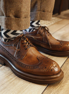 帕达索英伦布洛克雕花商务休闲皮鞋厚底通勤鞋婚鞋211011