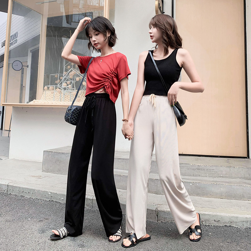 冰丝阔腿裤春秋女夏宽松高腰垂感拖地长裤坠感直筒九分运动休闲裤|msdalam kategori Butik wanita / wanita, seluar, seluar santai - dari Buy2taobao.com untuk memberikan perkhidmatan ejen Taobao profesional membeli