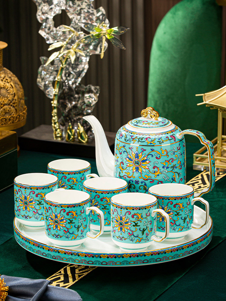 高端景德镇茶具套装珐琅彩乔迁新居陶瓷杯子客厅待客家用轻奢水壶