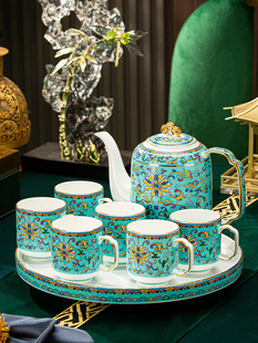 高端景德镇茶具套装珐琅彩乔迁新居陶瓷杯子客厅待客家用轻奢水壶