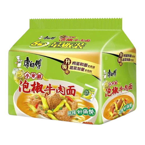 新货康师傅经典泡椒牛肉面袋装五连包冲泡免煮泡面批发夜宵素食品