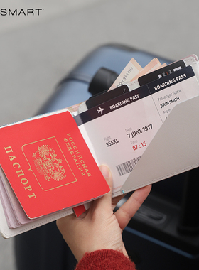 Keysmart护照夹旅行机票收纳包RFID防盗刷卡包皮革证件包带笔钱包