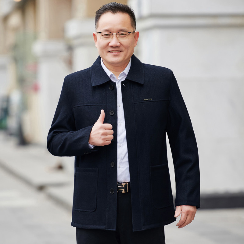 爸爸春秋装外套中老年男装夹克衫老年人加肥加大翻领夹克爷爷上衣