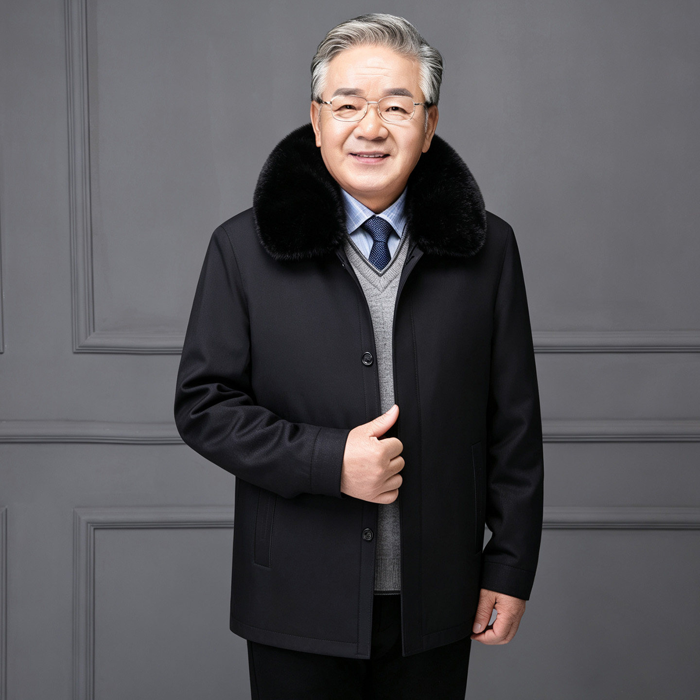 冬季加厚棉衣中老年男士翻领