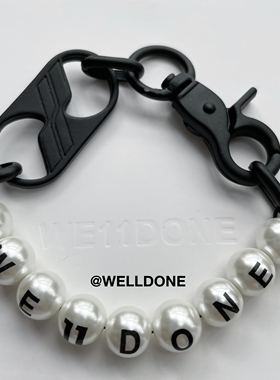 we11done珍珠手链 ins潮牌well字母珍珠黑扣项链嘻哈男女饰品链条