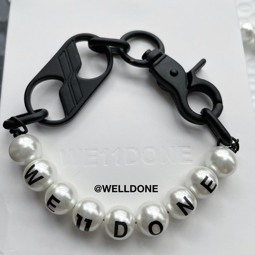 we11done珍珠手链 ins潮牌well字母珍珠黑扣项链嘻哈男女饰品链条