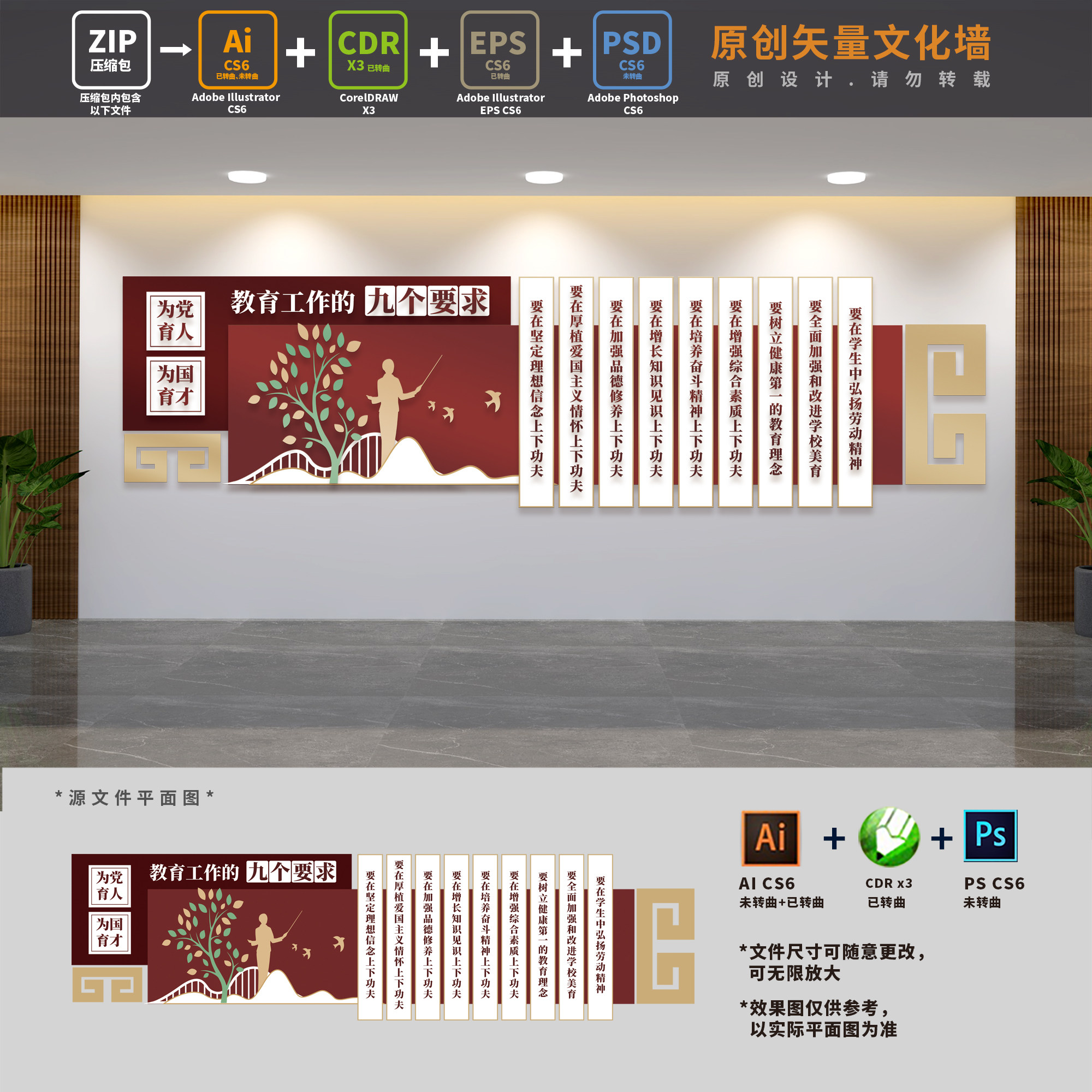 教育工作九个要求学校展板文化墙校园老师教师背景ai cdr psd素材
