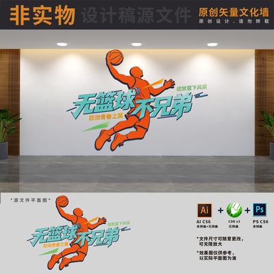 动感篮球馆俱乐部运动竞技场文体室形象背景文化墙AI+CDR+PSD素材
