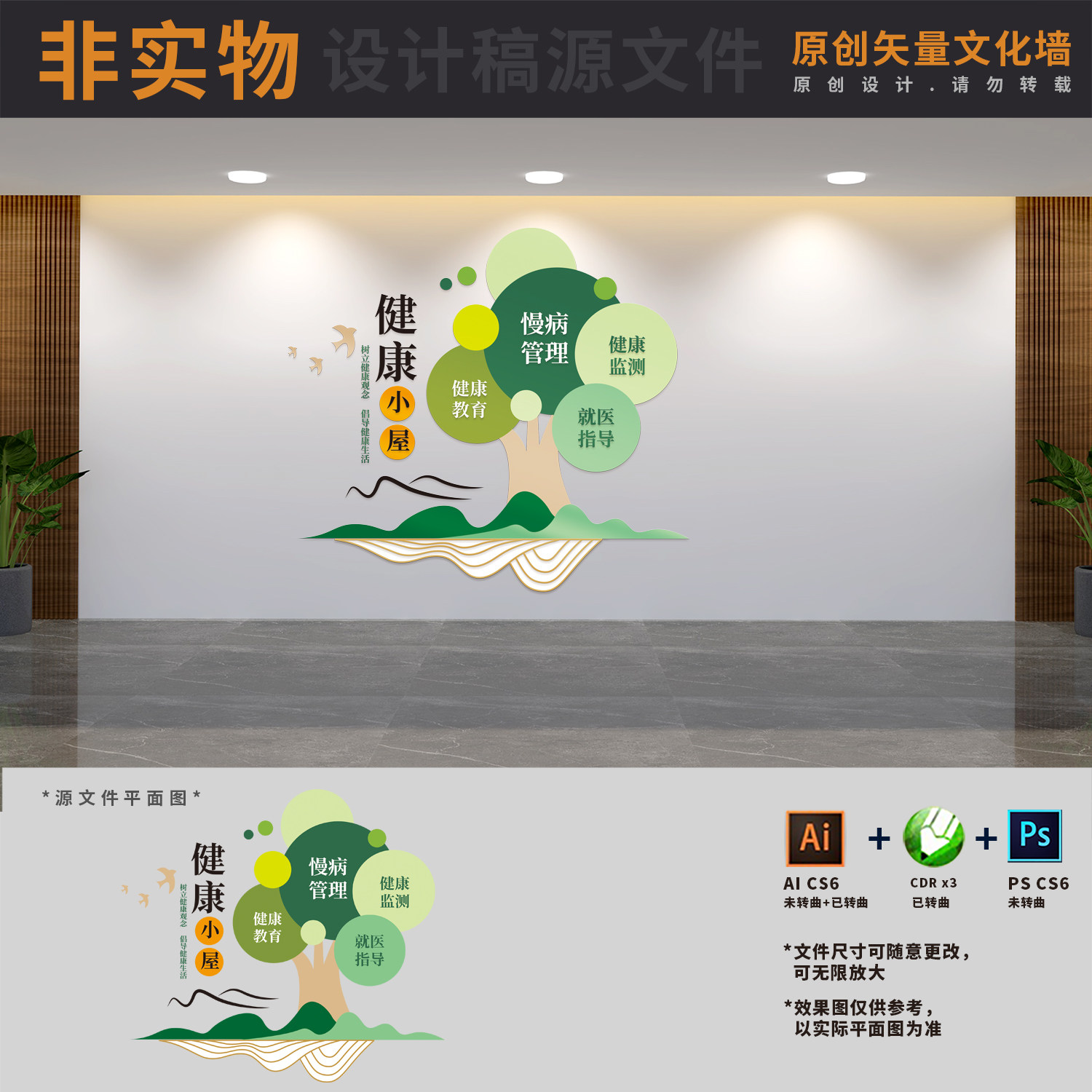 社区医院智慧自助自测点健康小屋驿站体检室文化墙ai cdr psd素材