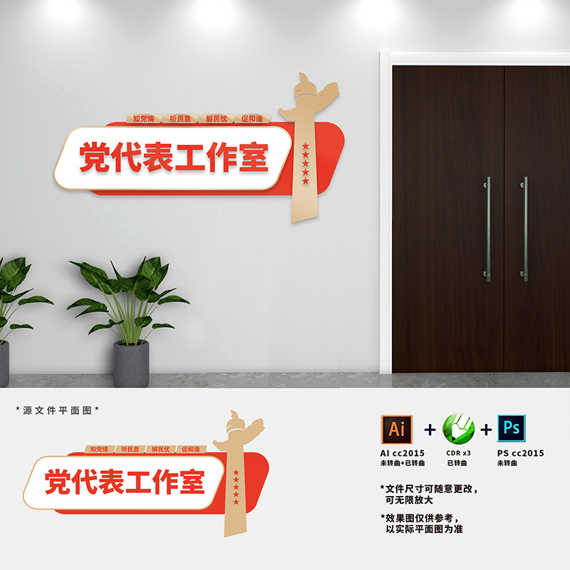 党代表工作室党建文化墙异形科室门牌导视标识指示AI+CDR+PSD素材
