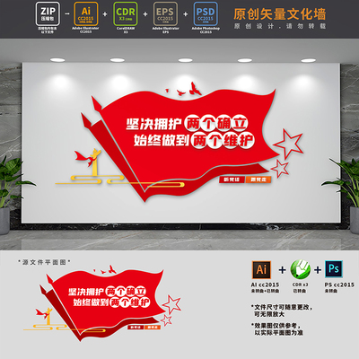 坚决拥护两个确立两个维护党建标语口号文化墙背景AI+CDR+PSD素材