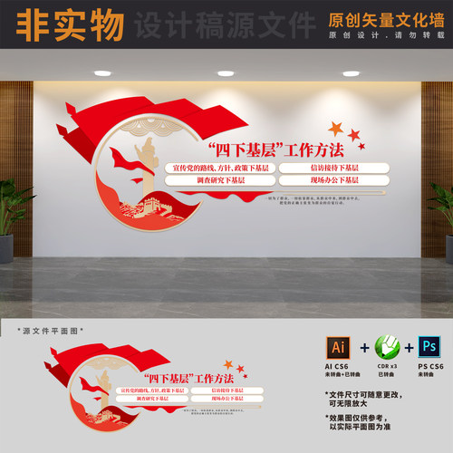 四下基层工作方法制度展板活动会议室背景文化墙AI+CDR+PSD设计稿
