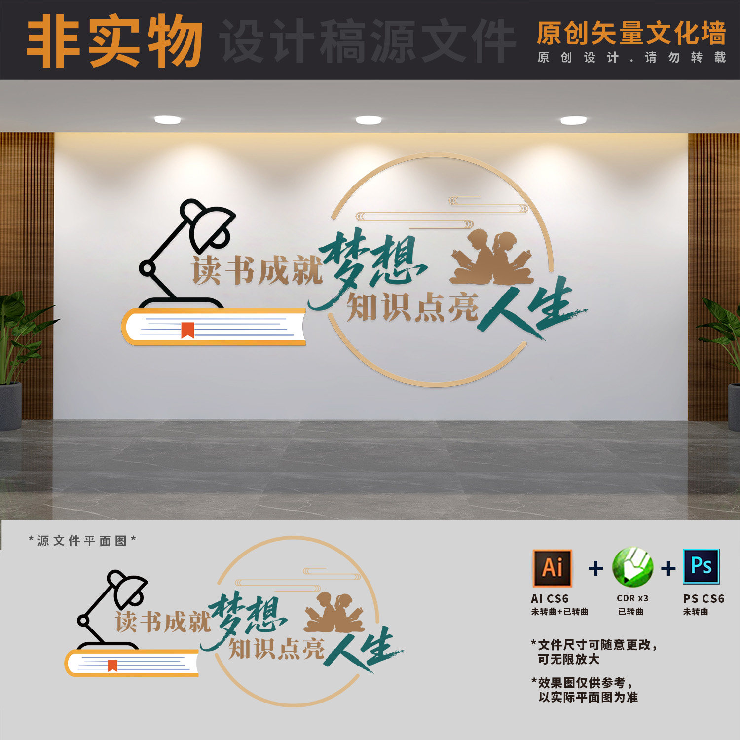 校园阅读文化墙读书图书馆阅览室书吧书屋背景墙AI+CDR+PSD设计稿图片