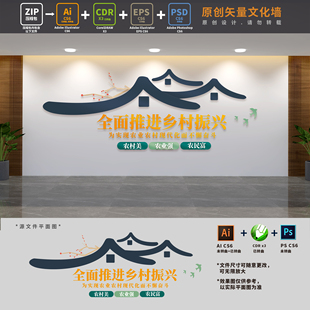 全面推进乡村振兴农业农村现代化三农党建文化墙AI+CDR+PSD设计稿