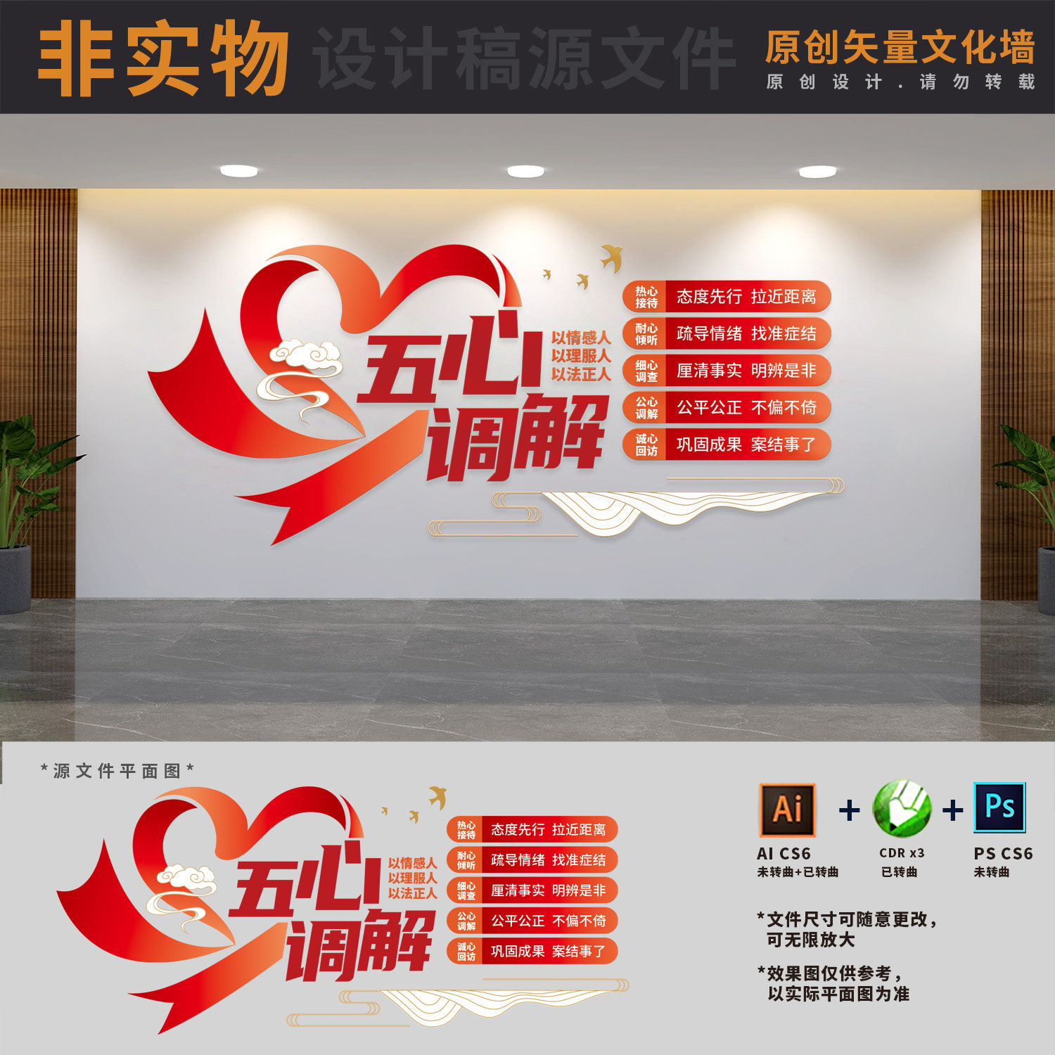 社区综治中心五心调解文化墙信访派出所调解室背景AI+CDR+PSD素材