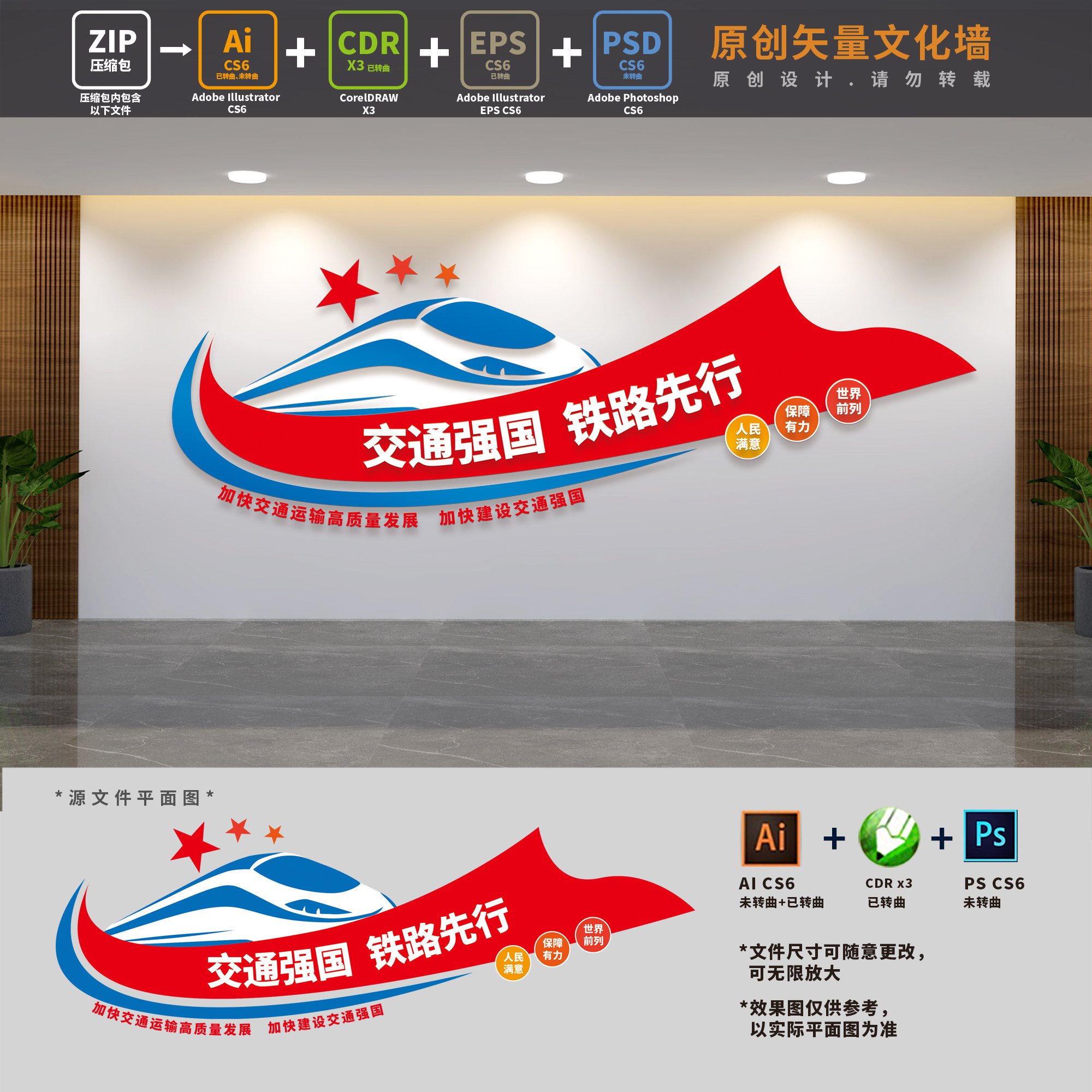 交通强国铁路先行火车站高铁运输高质量发展文化墙ai cdr psd素材