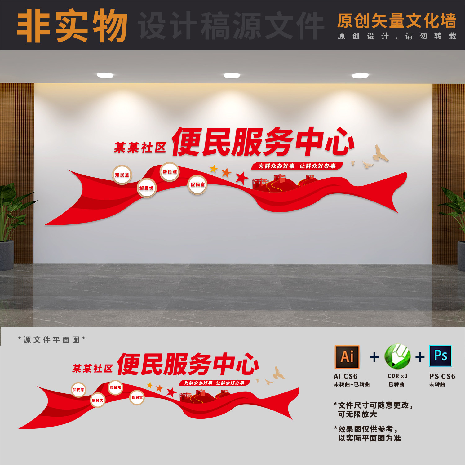 街道社区便民为民服务中心标语政务大厅文化墙ai cdr psd设计稿