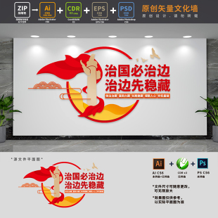 治国必治边先稳藏新时代党的治藏方略党建文化墙AI+CDR+PSD设计稿