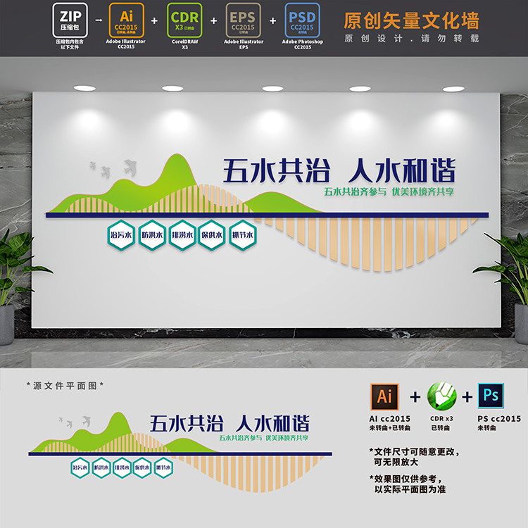 五水共治标语文化墙绿水青山就是金山银山水利形象ai cdr psd素材