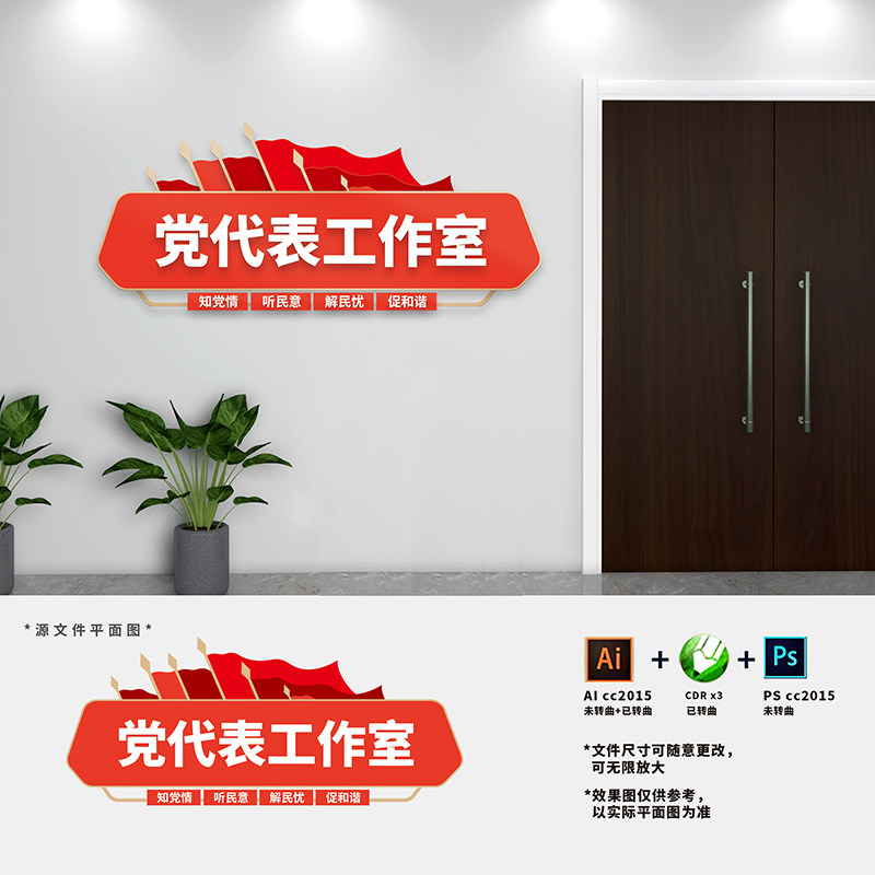 党代表工作室党建文化墙异形科室门牌导视标识指示AI+CDR+PSD素材