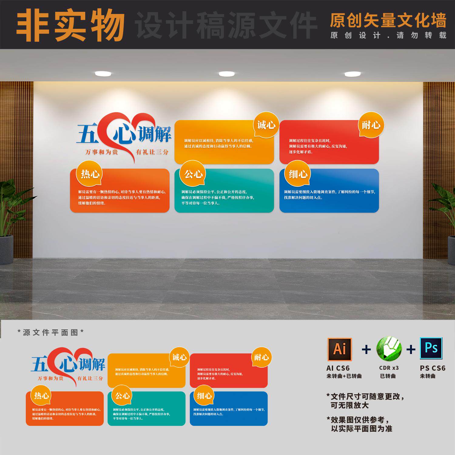 五心调解室制度展板文化墙和为贵矛盾纠纷调处背景AI+CDR+PSD素材 - 实物图