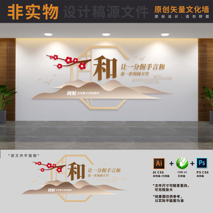 以和为贵调解室标语背景文化墙矛盾纠纷调处中心AI+CDR+PSD设计稿