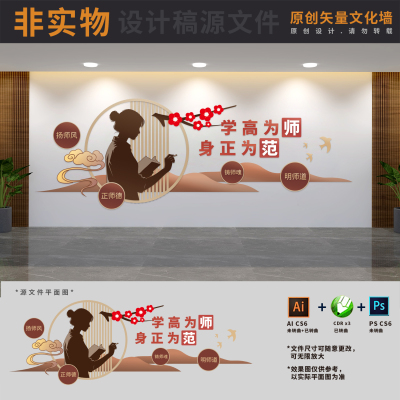 学校老师办公室文化墙教师队伍建设师德师风形象墙AI+CDR+PSD素材