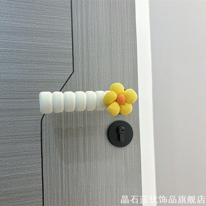简约奶白花朵门把护套分段螺旋可图片