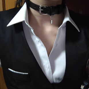 衬衫高级还原皮革游戏时尚黑色脖子男士饰品链锁衣服背景独特短款