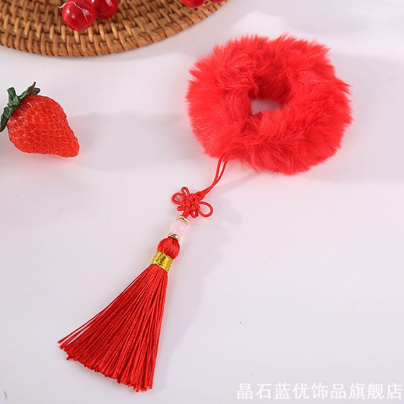 过年头饰中国风儿童红色头绳发圈