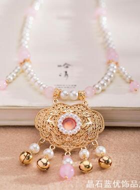 古风平安锁吊坠儿童汉服项链复古