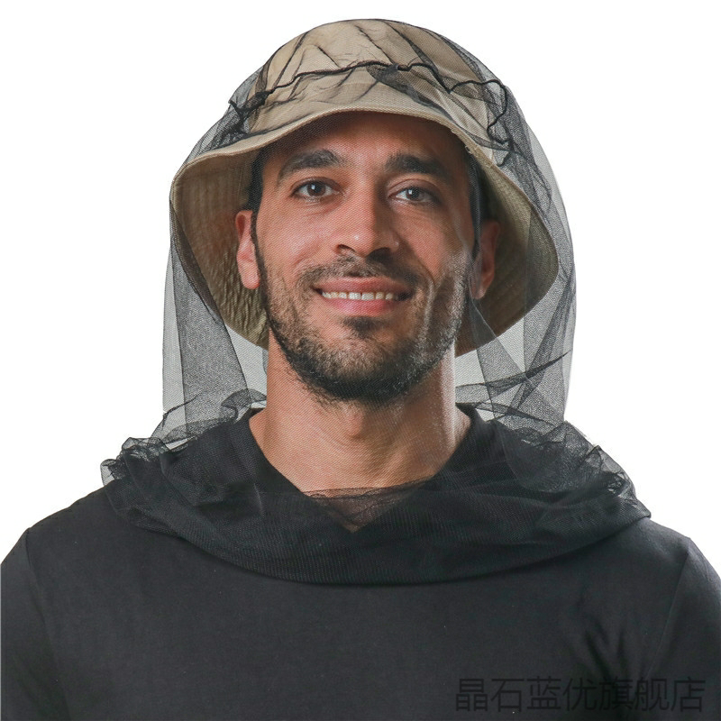 户外钓鱼渔夫帽头套蚊子防蚊虫面罩露营养蜂睡觉头罩帽子面纱旅游