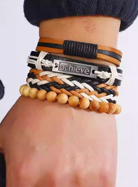 叠戴手串个性手链木珠街头潮流男女同款酷飒废土风配饰少年感
