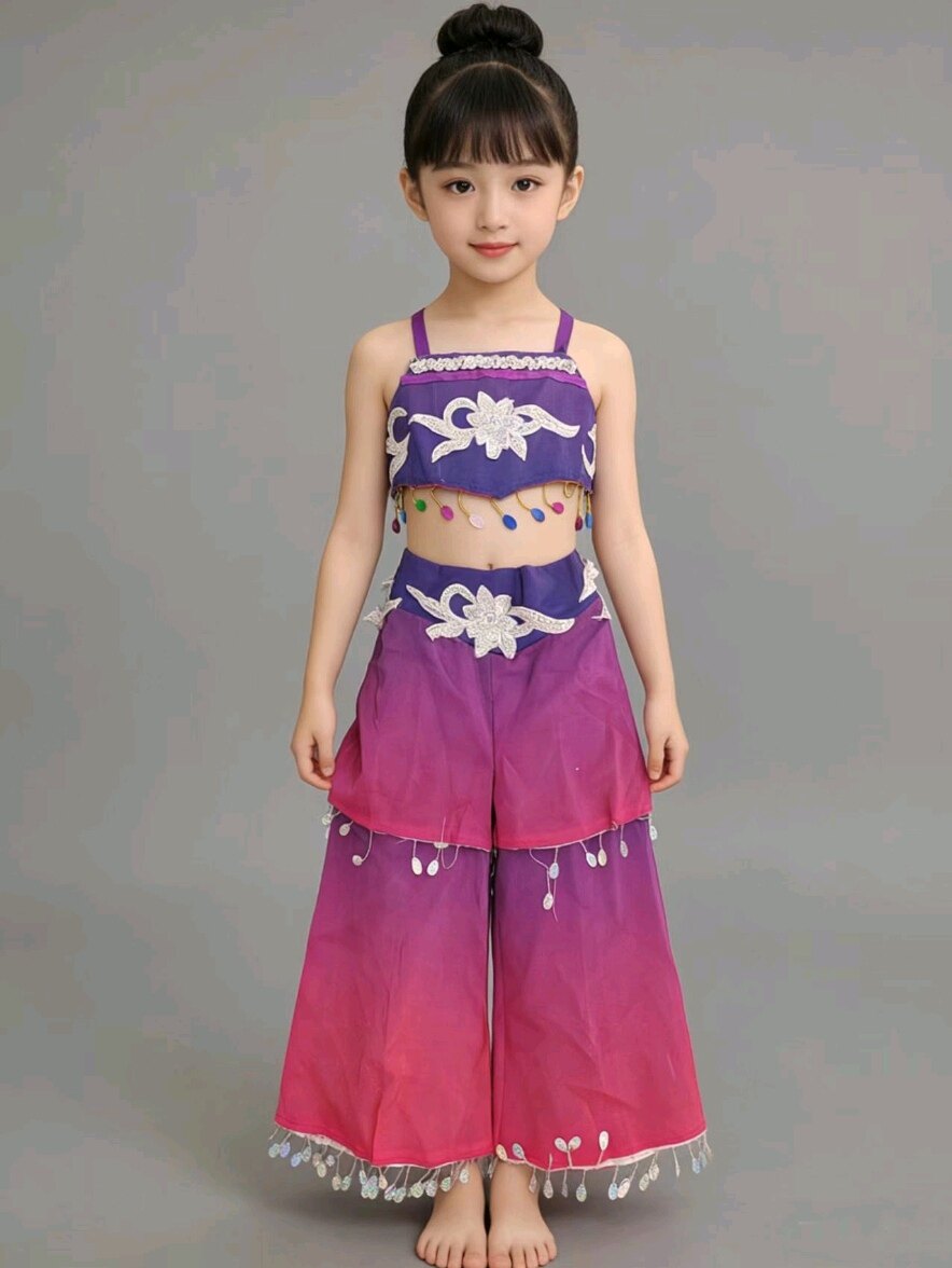 新款儿童扇子舞蹈演出服女童扇花花开同款服少儿民族表演服