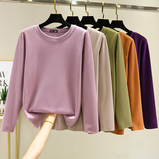 加绒加厚上衣 女内搭T恤百搭圆领宽松大码 秋冬2020新款 德绒打底衫