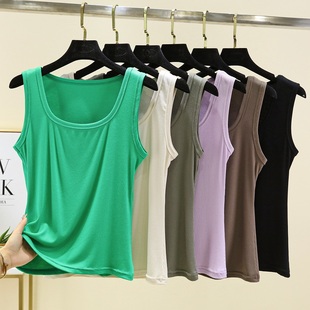 吊带衫 修身 宽肩上衣 内搭遮副乳螺纹棉莫代尔背心女夏薄款 方领无袖