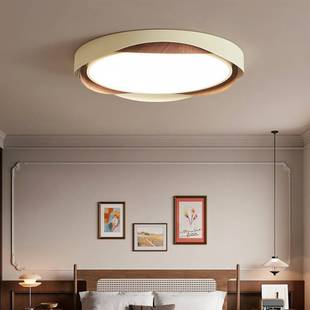 现代简约卧室led吸顶灯中古风胡桃木纹色主卧灯全光谱护眼房间灯