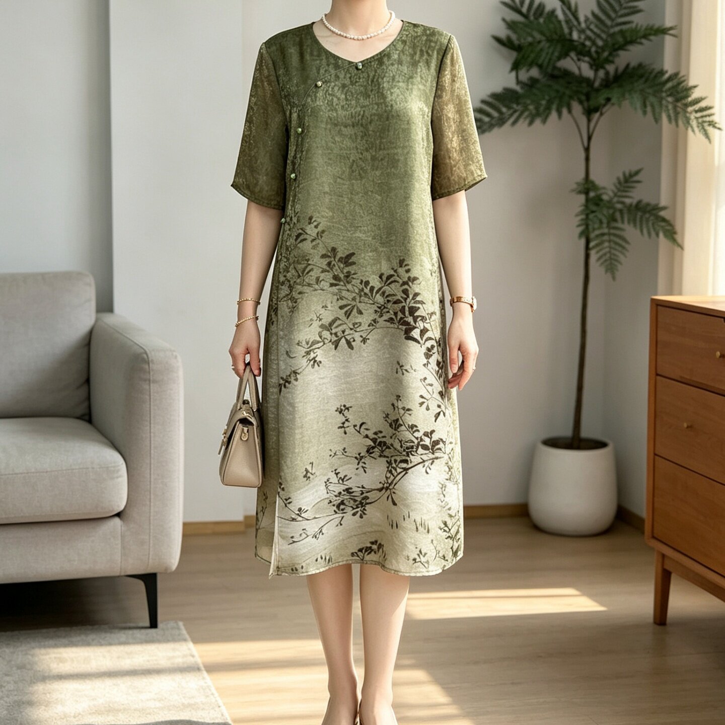 新中式薄款妈妈夏装碎花连衣裙女