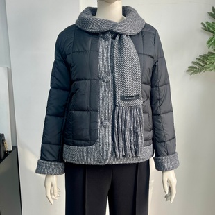 中年妈妈冬季 中老年小香风保暖棉袄 加绒围巾领棉服外套女2025新款