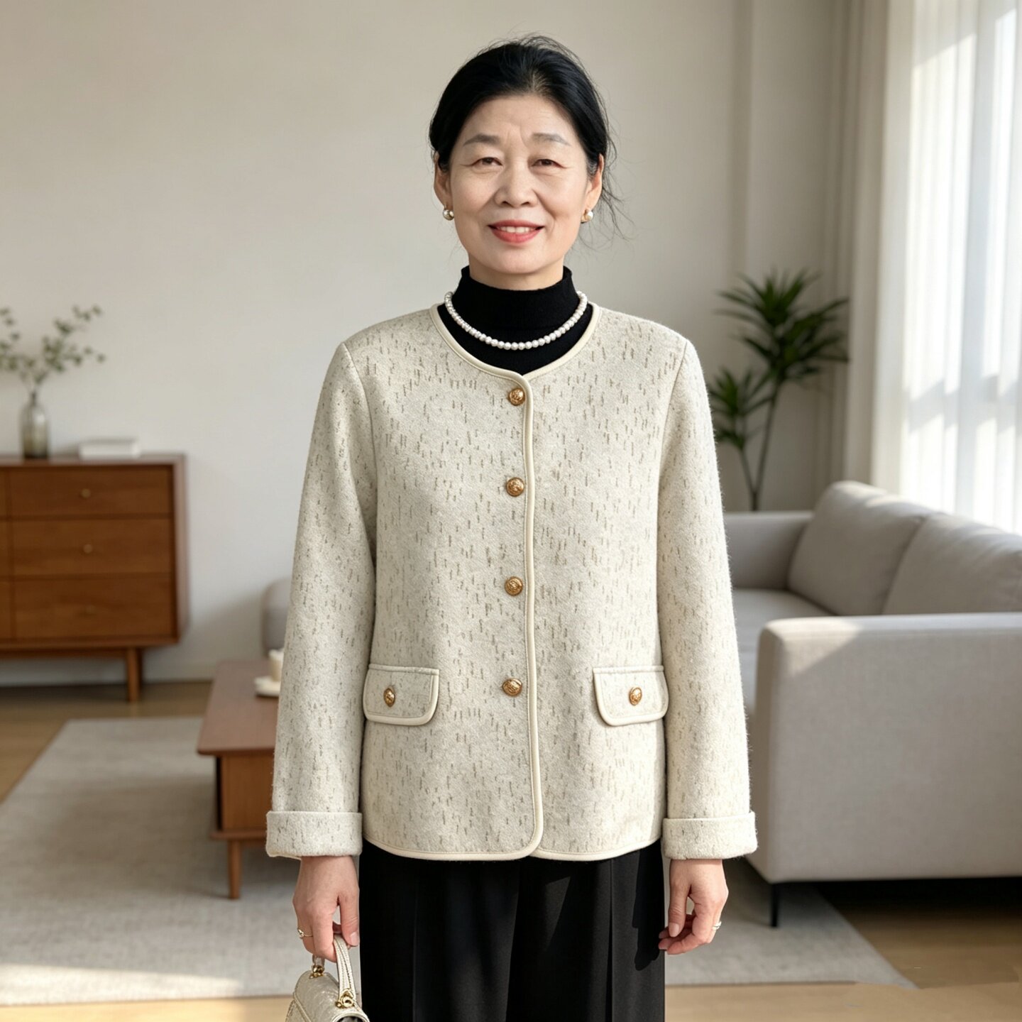 时尚妈妈装圆领开衫外套洋气百搭
