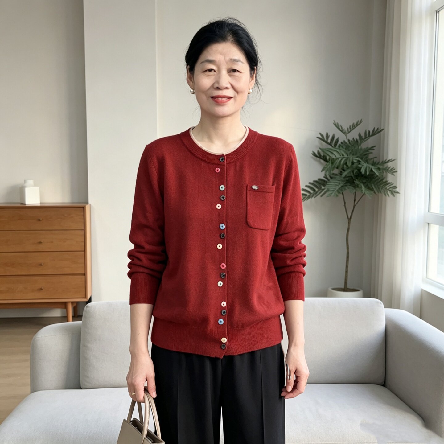 秋冬妈妈装纽扣保暖针织毛衣外套