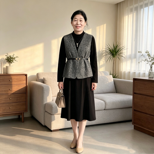 时尚洋气妈妈马甲套装两件套裙子
