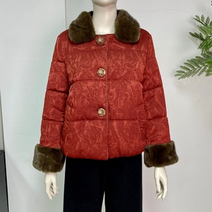 红色小香风棉服外套中年妈妈冬装洋气短款国风棉袄中老年冬季棉衣