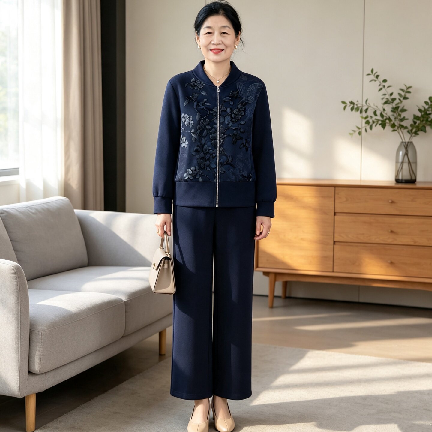 洋气妈妈秋装印花外套休闲两件套